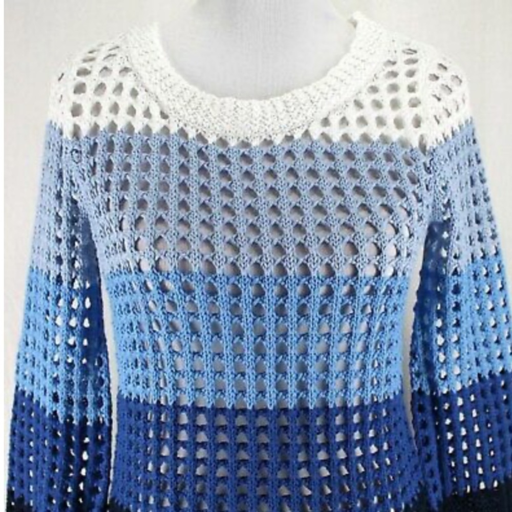 NWOT Boston Proper Women’s Blue & White Open Weave Pullover Sweater (M) - Picture 2 of 7